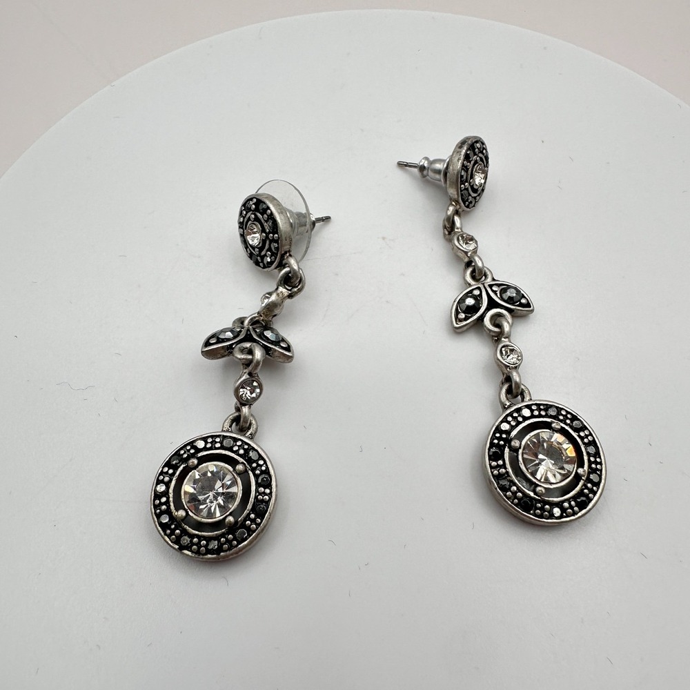 Y2K Silver Tone Rhinestone Dangle Earrings - Vintage Boho Women's Jewelry